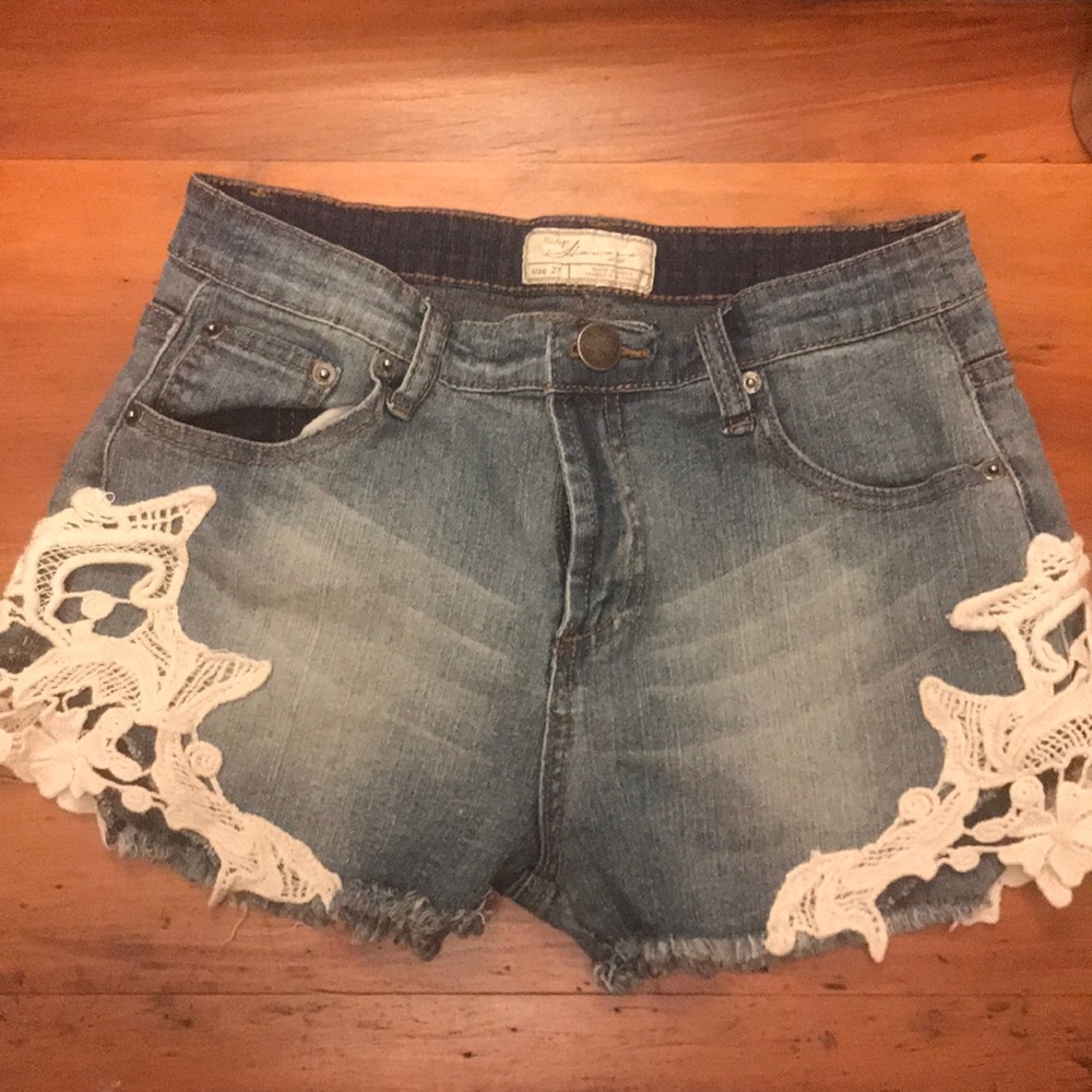 Lace cutout shorts